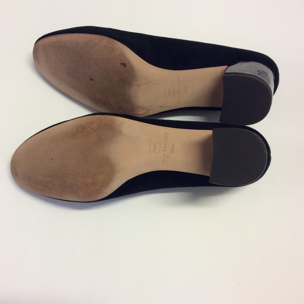 ANN TAYLOR Black Suede Pumps Leopard Block Heel - Picture 6 of 7